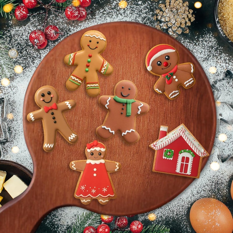 FUSOTO 6PCS Gingerbread Cookie Cutter Set, Christmas Cookie Cutters, Holiday Shaped Biscuit Molds, Stainless Steel Baking Supplies for Homemade Cookies, Christmas Gingerbread - Image 4